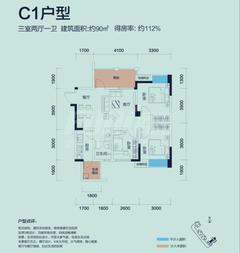 国宾时光汇3室2厅1卫89.50平户型