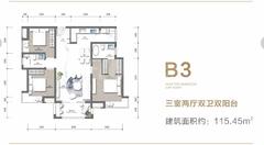 11区B3室2厅2卫115.45平户型