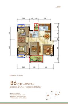 西城锦绣3室2厅1卫81.40平户型