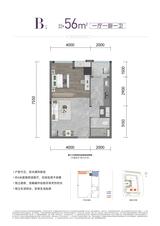美联蜀·常青藤1期 1室1卫 56.55平米