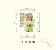 武海中华名城1室2厅1卫85.00平户型