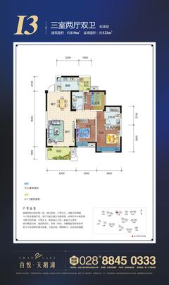 百悦城百悦天鹅湖3室2厅2卫110.00平户型