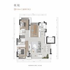 华润置地昆仑御1期3室2厅2卫106.00平户型