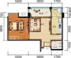 外滩公寓1室1厅1卫53.37平户型