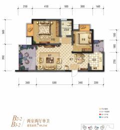 棠湖清江花语1期2室2厅1卫88.27平户型