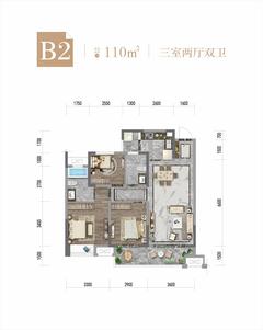 中旅·名门府1期3室2厅2卫100.00平户型
