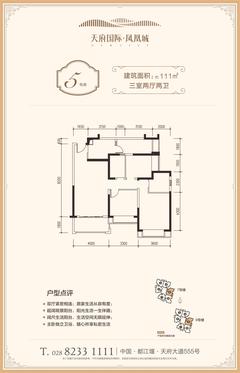 天府国际·凤凰城1期3室2厅2卫111.00平户型