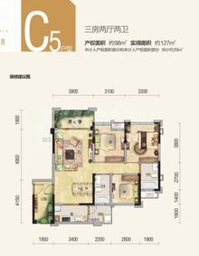 天香3室2厅2卫98.79平户型