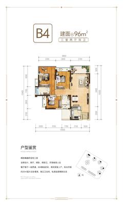 天慧城1期3室2厅2卫96.00平户型