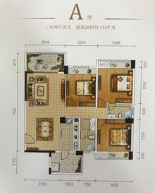 金湖龙庭1期3室2厅2卫114.00平户型