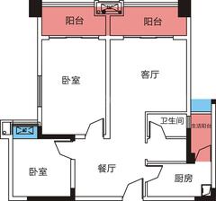 南岸华庭1期2室2厅1卫85.60平户型