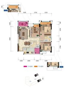 香澜坊1期3室2厅2卫88.49平户型