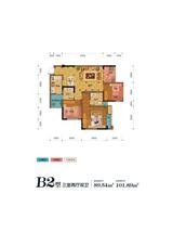 盛源学府名城 3室2厅2卫 89.54平米