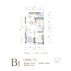 南湖滨江2室2厅1卫91.00平户型