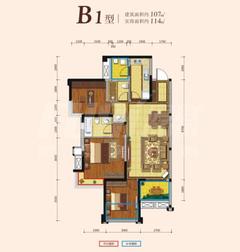 华润二十四城6期锦云府3室2厅2卫107.00平户型