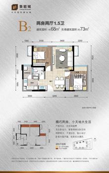 鲁能城2室2厅1卫67.85平户型