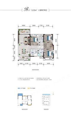 云湖小区1期3室2厅2卫119.21平户型