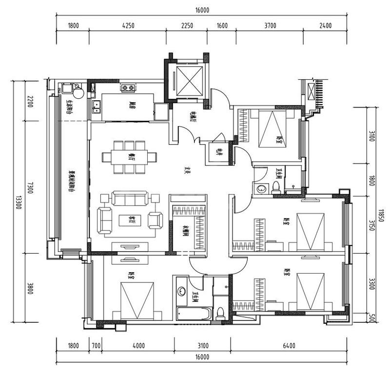 建面约195平米户型