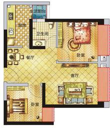 中国水电美立方2室2厅1卫56.00平户型