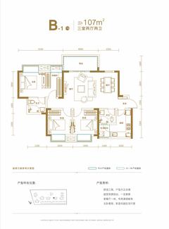 龙腾御锦城1期3室2厅2卫107.00平户型
