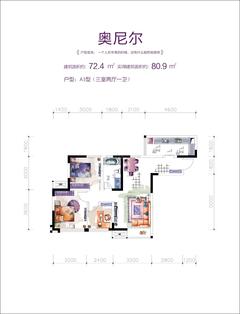 正成金楠尚府3室2厅1卫72.40平户型