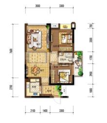 云翔金座2室2厅1卫88.41平户型