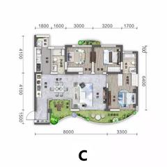 万汇中心1期3室2厅2卫89.03平户型