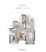 时代之城3期 3室2厅2卫 116.00平米