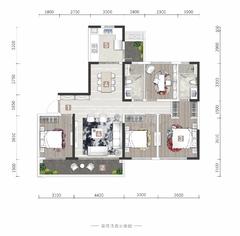 中国铁建·西派国樾5期4室2厅2卫153.00平户型