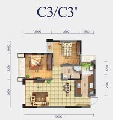 中加水岸2室2厅1卫75.00平户型