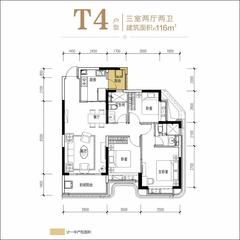 恒大林溪郡3室2厅2卫116.00平户型