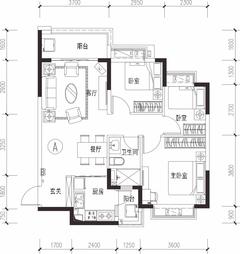 恒大西辰绿洲1期3室2厅1卫94.00平户型