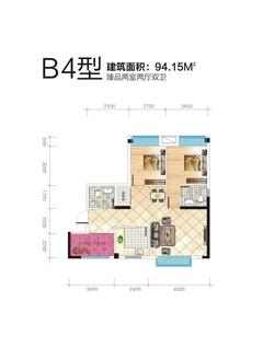 左右熙地2室2厅2卫94.16平户型