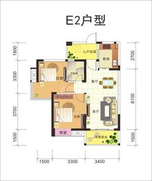 润弘丽都2期2室2厅1卫77.00平户型