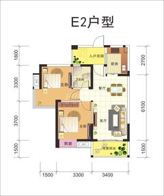 润弘丽都2室2厅1卫77.00平户型