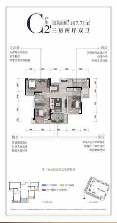 华侨城·粼港樾府北苑1期3室2厅2卫108.00平户型