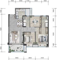 中建凤凰湖畔小区1期3室2厅2卫97.46平户型