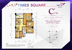 时代广场（新津）1期3室2厅1卫87.00平户型