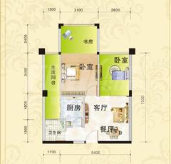 嘉和瑞景1期2室2厅1卫43.69平户型