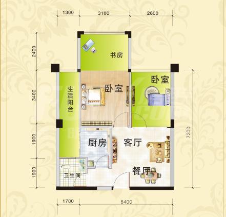 二期8栋B4户型建筑面积43.69平方米.png