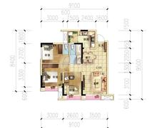 海亮彩悦府3室2厅2卫84.66平户型