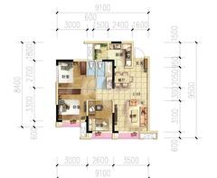 海亮彩悦府3室2厅2卫84.66平户型