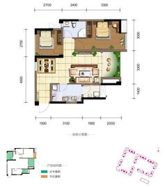 佳兆业广场2室2厅1卫65.00平户型