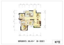 月映长滩栖湖3室2厅2卫88.43平户型