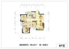 月映长滩栖湖3室2厅2卫88.43平户型