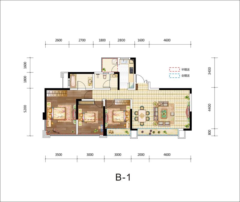 御景湾1期1栋 b1户型户型图,3室2厅2卫11892平米