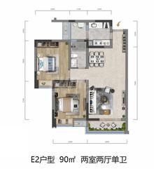 首钢蓉璟台1期2室2厅1卫92.12平户型