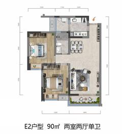 首钢蓉璟台1期2室2厅1卫92.12平户型