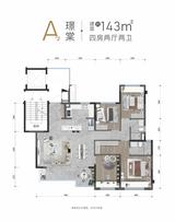 锦官首著花园1期 4室2厅2卫 143.00平米