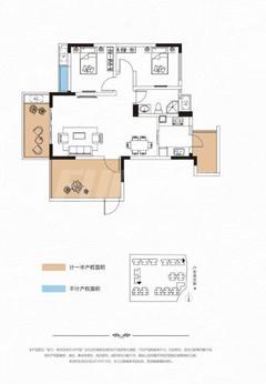 翡翠明庭1期2室2厅1卫86.45平户型